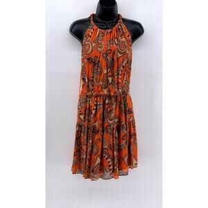 A.L.C Women's Orange Silk Bella Paisley Halter Mini Dress SZ 8